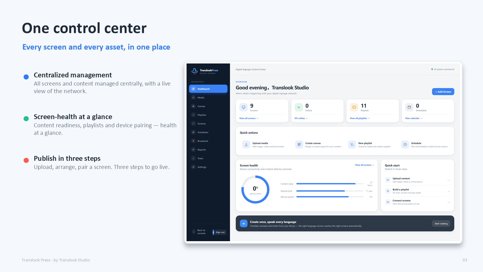 Translook Press English control center interface